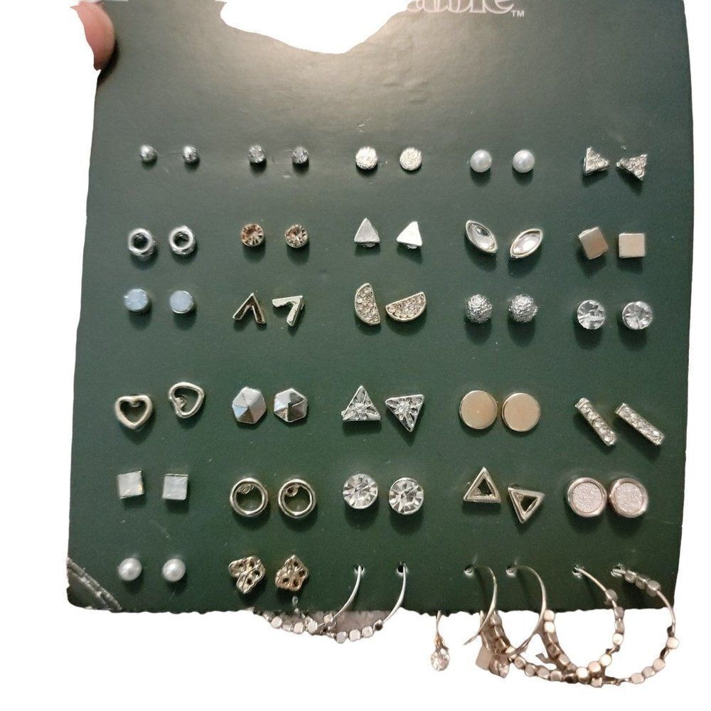 Wild Fable Womens Silver Nickel Free Metal Diamond Stud 30 Pair Earring Set